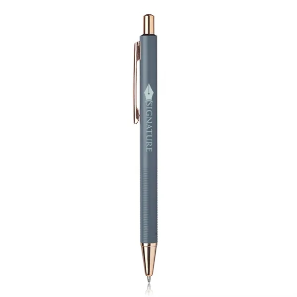 Metal ballpoint pen with ridges and rose gold trims.... from ASI 39552 BEL Promo