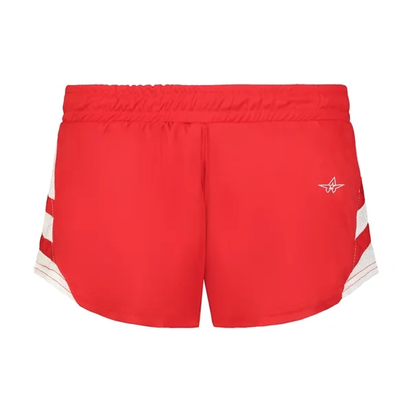 The Ladies Medal Track Shorts are made from 100% polyester pique... from ASI 37461 Augusta Sportswear