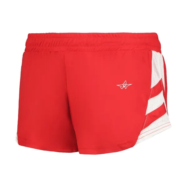The Ladies Medal Track Shorts are made from 100% polyester pique... from ASI 37461 Augusta Sportswear