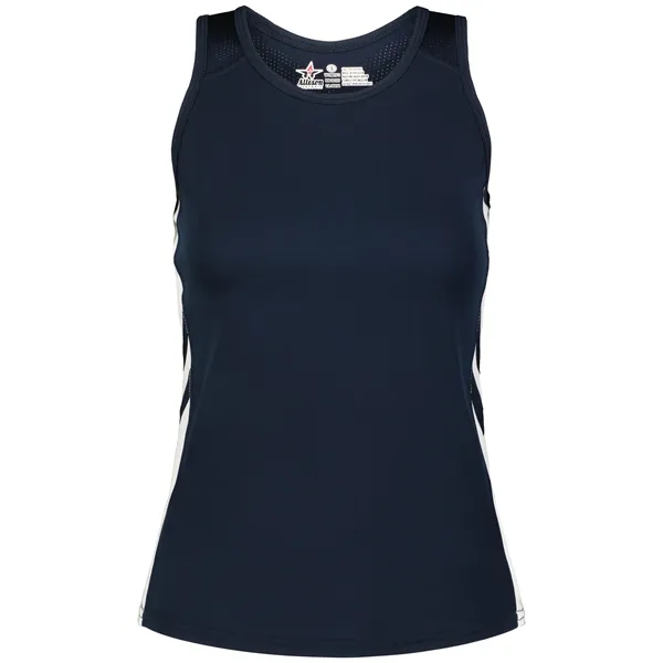 The Ladies Medal Track Jersey is made from 100% polyester pique... from ASI 37461 Augusta Sportswear