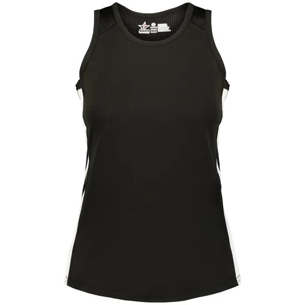 The Ladies Medal Track Jersey is made from 100% polyester pique... from ASI 37461 Augusta Sportswear