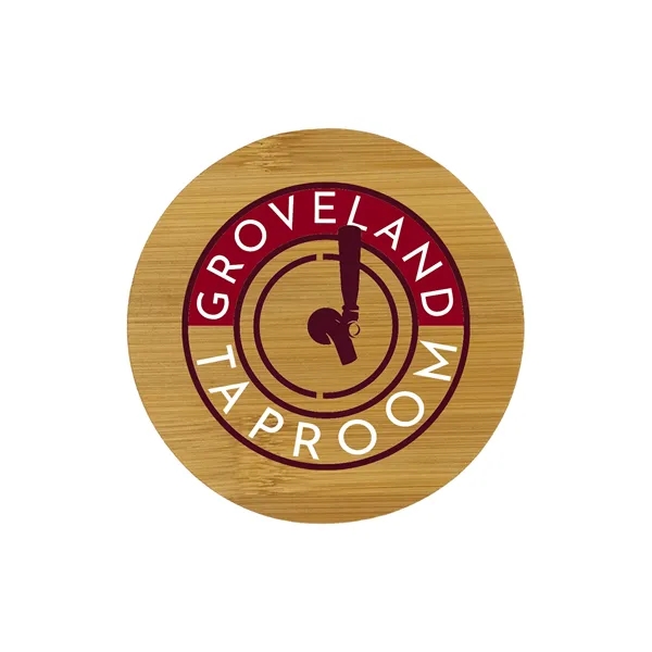 Round bamboo coaster with custom full-color digital decoration.... from ASI 54040 Fey Promo