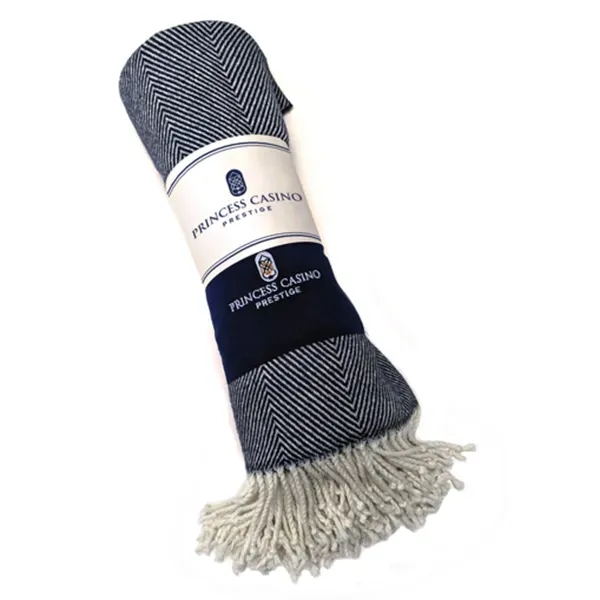 A simple chevron motif, 50" x 66" blanket with knotted fringes,... from ASI 91605 Towel Specialties / Cobblestone Mills