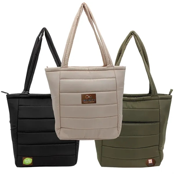 Otaria™ Puffy Recycled Tote Bag, Leather Patch - Full Colo... from ASI 30270 Aakron Line