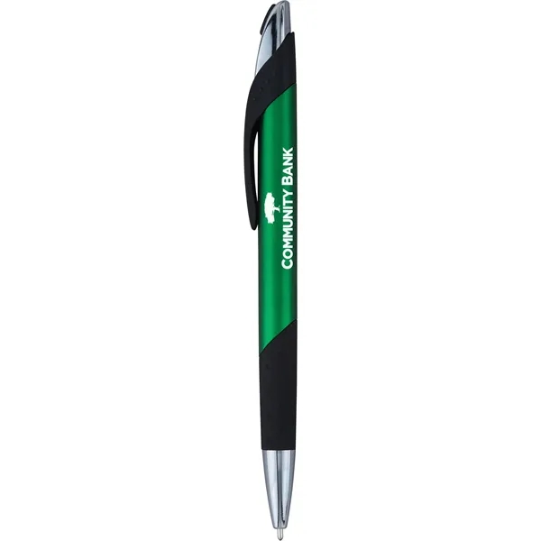 Click-action ballpoint pen with shimmering metallic barrel, contemporary accents, dimpled black... from ASI 61966 HPG / Hub Pen