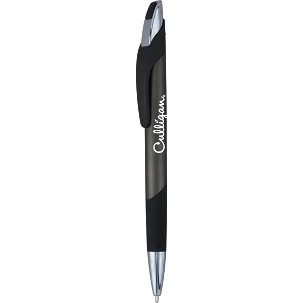 Click-action ballpoint pen with shimmering metallic barrel, contemporary accents, dimpled black... from ASI 61966 HPG / Hub Pen