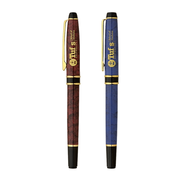 Lacquer-coated marble brass rollerball pen with standard black ink and gold... from ASI 57655 STOPNGO Line / STOPNGO LINE™ STOPNGO