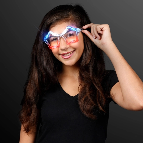 Red White & Blue Flashing Star LED Sunglasses; Blank and Imprint... from ASI 34194 ALightPromos