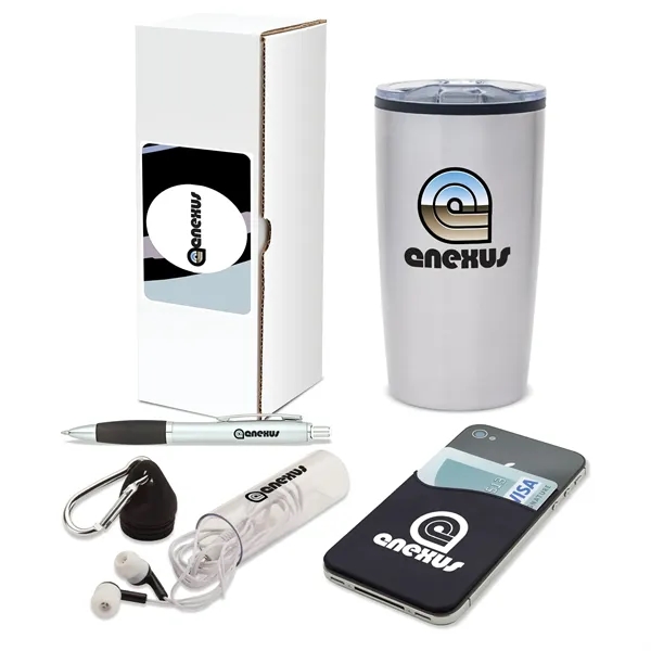4 piece gift set with 20-ounce stainless steel tumbler, ballpoint pen,... from ASI 67866 Logomark/Valumark