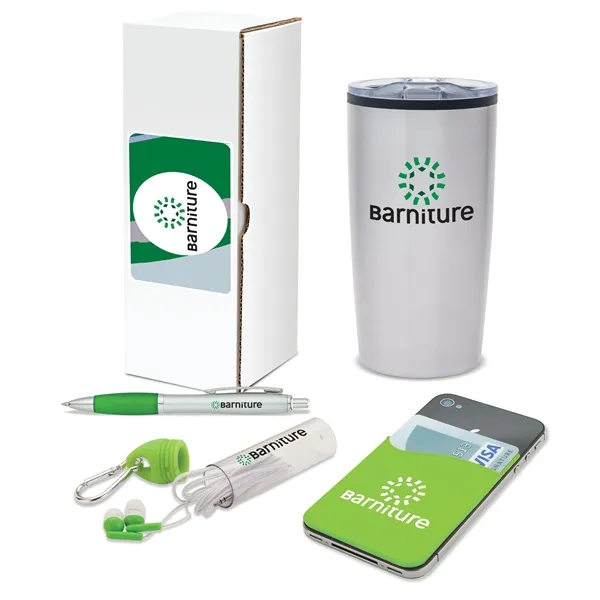 4 piece gift set with 20-ounce stainless steel tumbler, ballpoint pen,... from ASI 67866 Logomark/Valumark