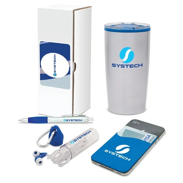4 piece gift set with 20-ounce stainless steel tumbler, ballpoint pen,... from ASI 67866 Logomark/Valumark