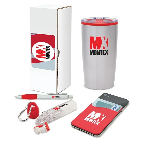 4 piece gift set with 20-ounce stainless steel tumbler, ballpoint pen,... from ASI 67866 Logomark/Valumark