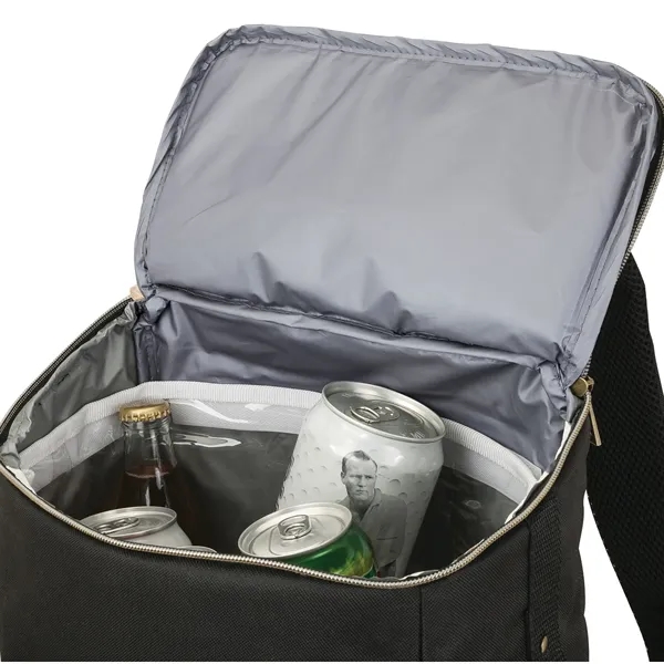 Backpack cooler made from polyester with PEVA lining; includes bottle opener... from ASI 67866 Logomark/Valumark