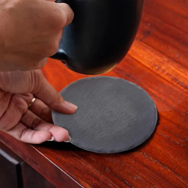 Round slate coaster with eva bottom pad with black EVA bottom... from ASI 37218 Athena Promo (tm)