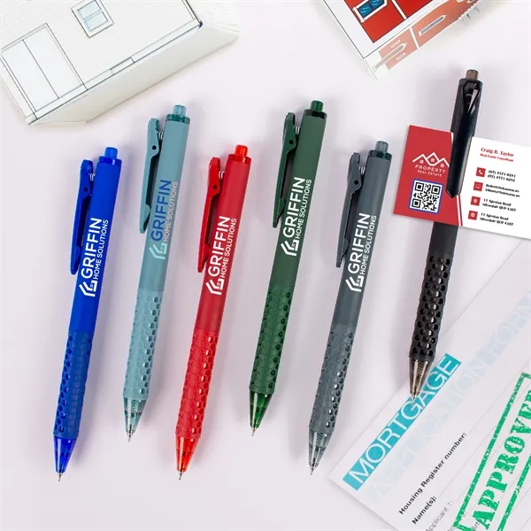 A sustainable gel pen with a honeycomb grip, soft-touch barrel, and... from ASI 61966 HPG / Hub Pen