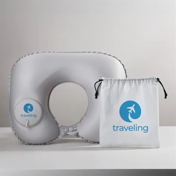 Inflatable neck pillow with a built-in pump in a drawstring storage... from ASI 61966 HPG / Mixie