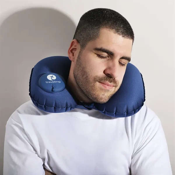 Inflatable neck pillow with a built-in pump in a drawstring storage... from ASI 61966 HPG / Mixie