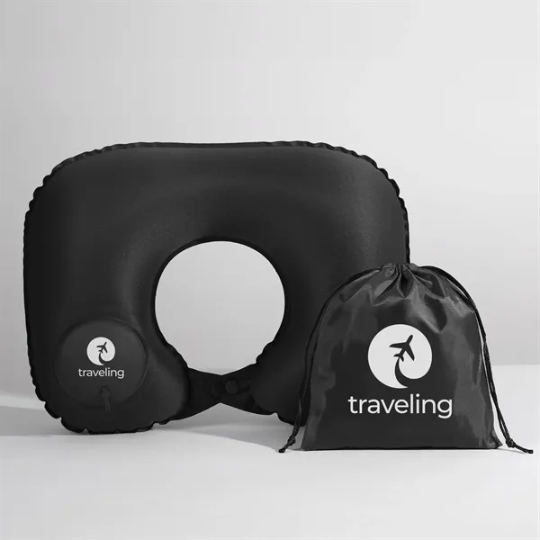 Inflatable neck pillow with a built-in pump in a drawstring storage... from ASI 61966 HPG / Mixie