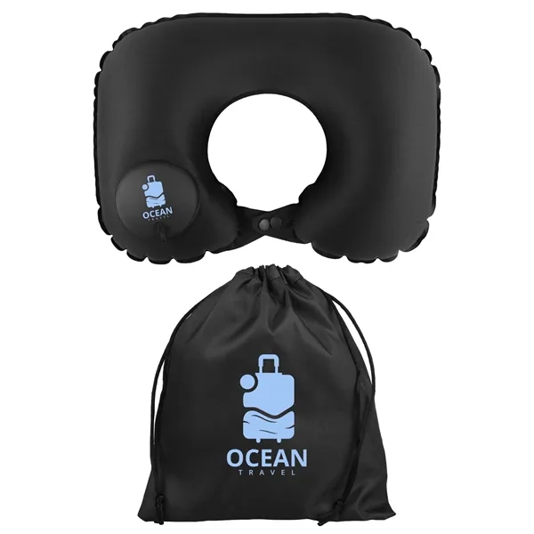Inflatable neck pillow with a built-in pump in a drawstring storage... from ASI 61966 HPG / Mixie