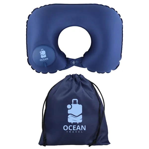 Inflatable neck pillow with a built-in pump in a drawstring storage... from ASI 61966 HPG / Mixie