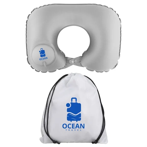 Inflatable neck pillow with a built-in pump in a drawstring storage... from ASI 61966 HPG / Mixie