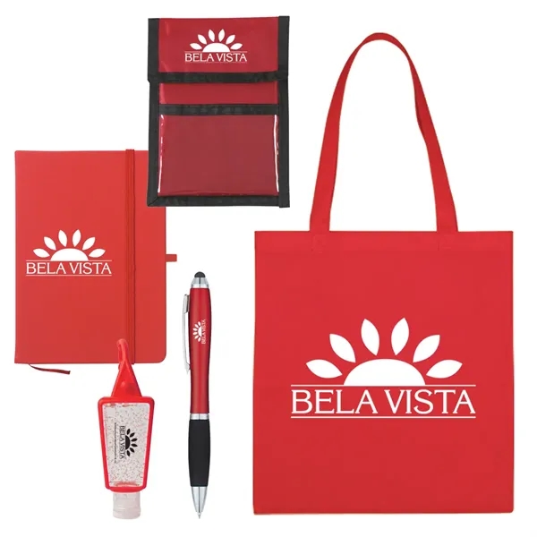 Tote bag with stylus pen, hand sanitizer, notebook, and wallet /... from ASI 61125 Hit Promotional Products / Hit®