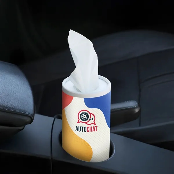 Refillable car cupholder tissue dispenser, pre-filled with 50 2-ply tissues.... from ASI 61966 HPG / Mixie