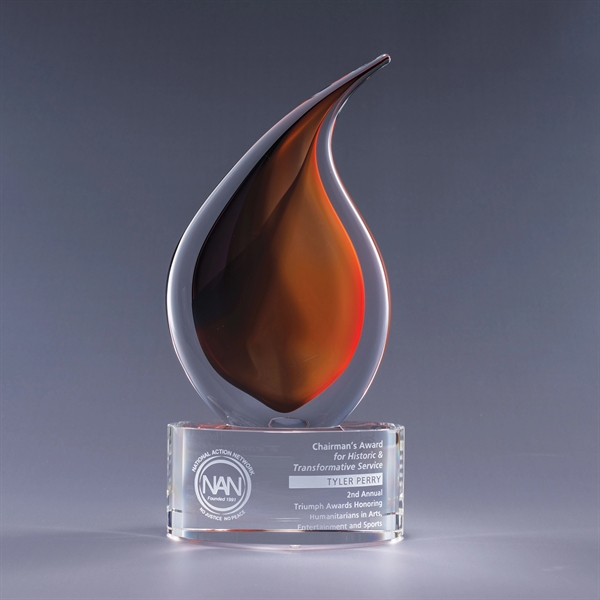 Art glass award with optic crystal base, three size options, gift... from ASI 62985 J. Charles