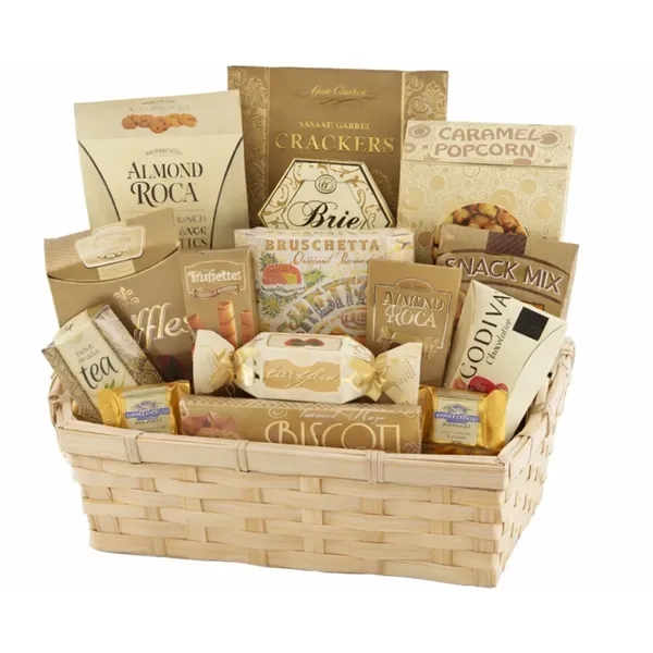 Golden Snacks packaged in willow basket... from ASI 89971 Stuff A Mug