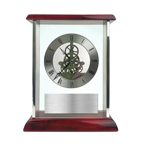 9" x 7.25" x 2.88" clock with skeleton movement cased in... from ASI 68507 The Magnet Group / Benchmark Crystal & Clocks
