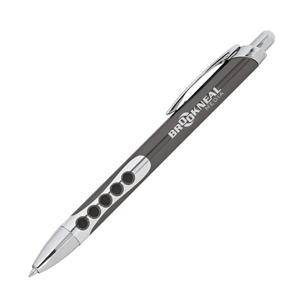 Aluminum ballpoint pen with plunger action mechanism, rubber circle designed grip... from ASI 67866 Logomark/Valumark / Valumark™
