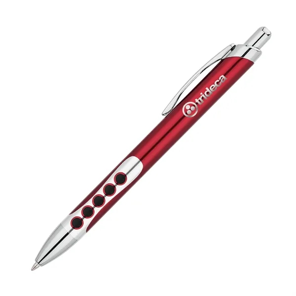 Aluminum ballpoint pen with plunger action mechanism, rubber circle designed grip... from ASI 67866 Logomark/Valumark / Valumark™