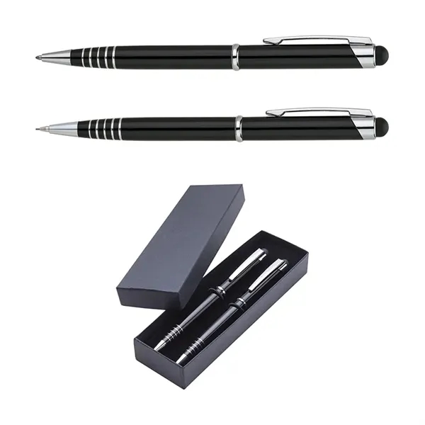 Twist-action aluminum ballpoint pen and mechanical pencil set with anodized finish,... from ASI 67866 Logomark/Valumark / Valumark™
