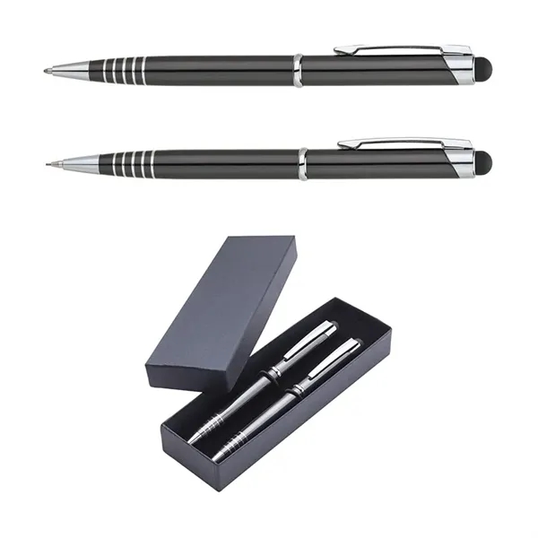 Twist-action aluminum ballpoint pen and mechanical pencil set with anodized finish,... from ASI 67866 Logomark/Valumark / Valumark™