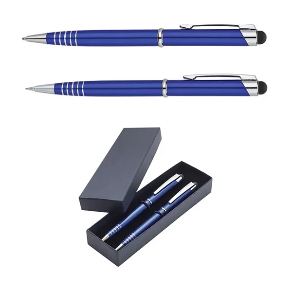 Twist-action aluminum ballpoint pen and mechanical pencil set with anodized finish,... from ASI 67866 Logomark/Valumark / Valumark™