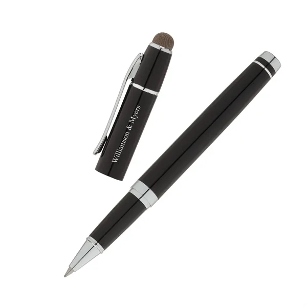 Euro-style cap-off rollerball pen with aluminum construction, chrome accents and conductive... from ASI 67866 Logomark/Valumark