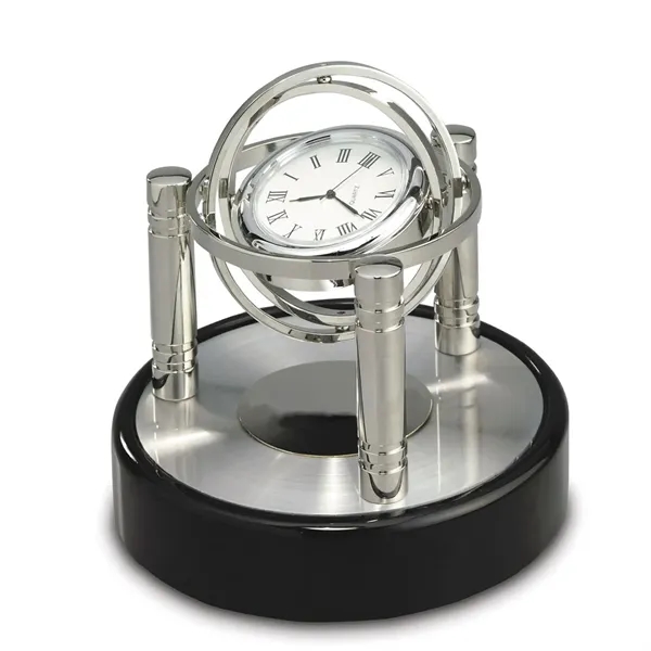 Quartz clock designed with gimbaled movement with silver posts, black piano... from ASI 68507 The Magnet Group / Benchmark Crystal & Clocks