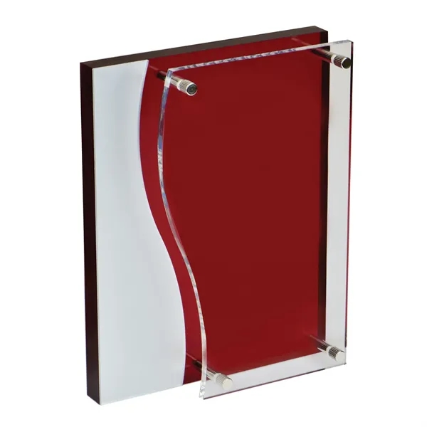 Award made with high-clarity red acrylic, neutral accents and a clear... from ASI 68507 The Magnet Group / Benchmark Crystal & Clocks