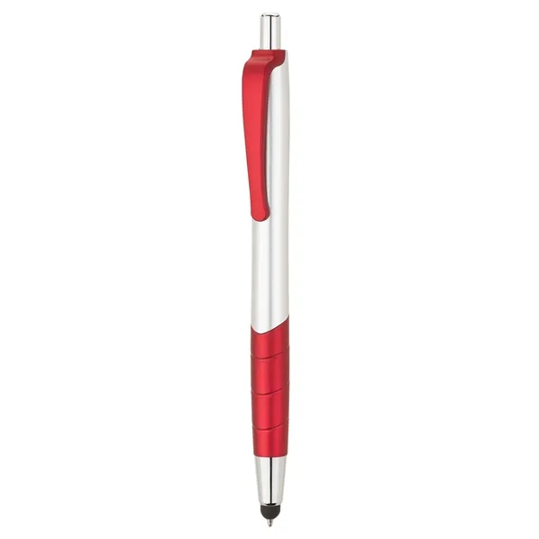Plunger action ballpoint pen with clip and grip with color accents,... from ASI 67866 Logomark/Valumark / Valumark™