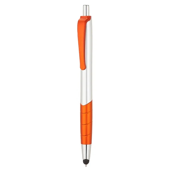 Plunger action ballpoint pen with clip and grip with color accents,... from ASI 67866 Logomark/Valumark / Valumark™