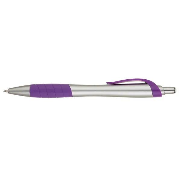 Plunger action ballpoint pen with matte silver hourglass barrel, colored clip,... from ASI 67866 Logomark/Valumark / Valumark™