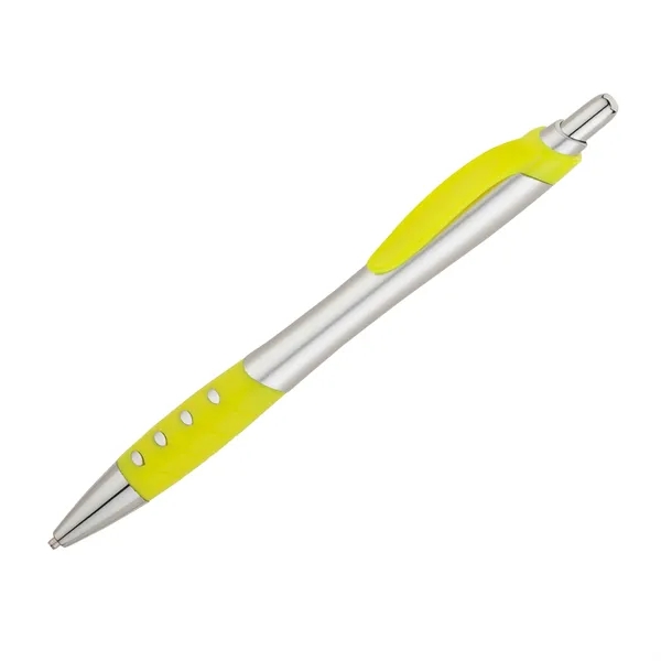 Plunger action ballpoint pen with matte silver hourglass barrel, colored clip,... from ASI 67866 Logomark/Valumark / Valumark™