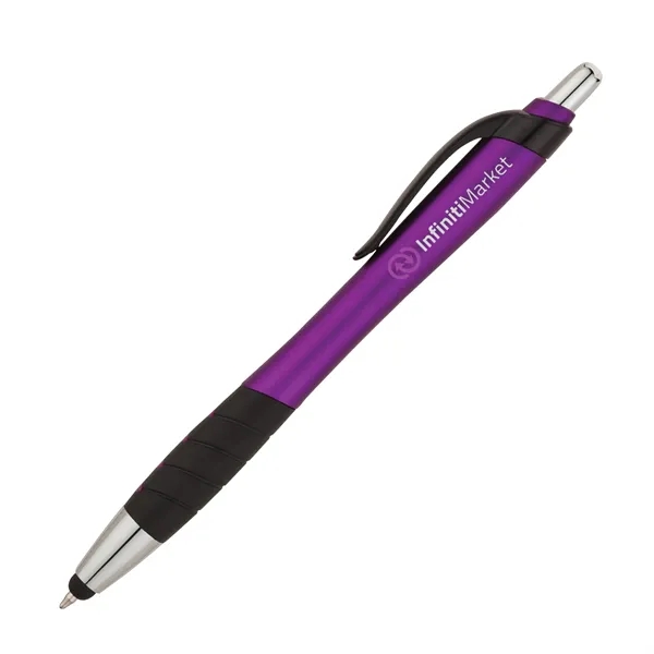 Plunger action ballpoint pen with metallic color barrel, black clip, black... from ASI 67866 Logomark/Valumark / Valumark™