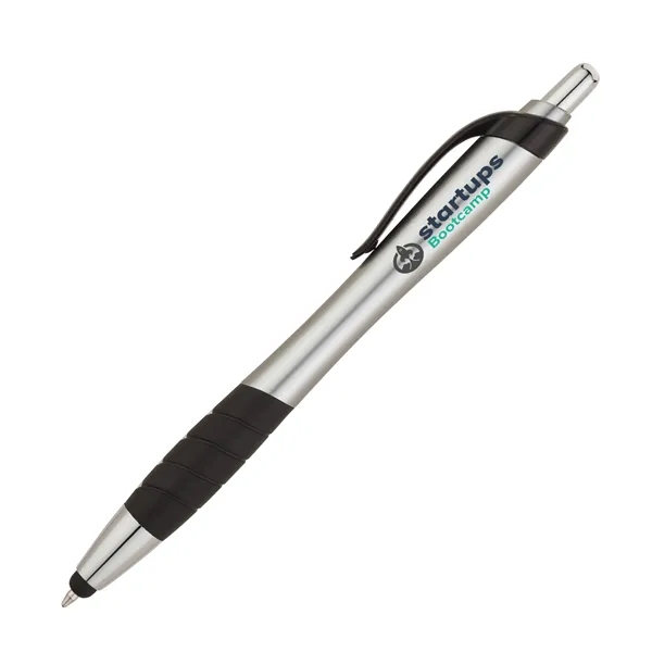 Plunger action ballpoint pen with metallic color barrel, black clip, black... from ASI 67866 Logomark/Valumark / Valumark™