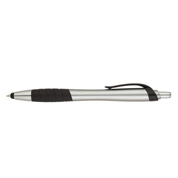 Plunger action ballpoint pen with metallic color barrel, black clip, black... from ASI 67866 Logomark/Valumark / Valumark™