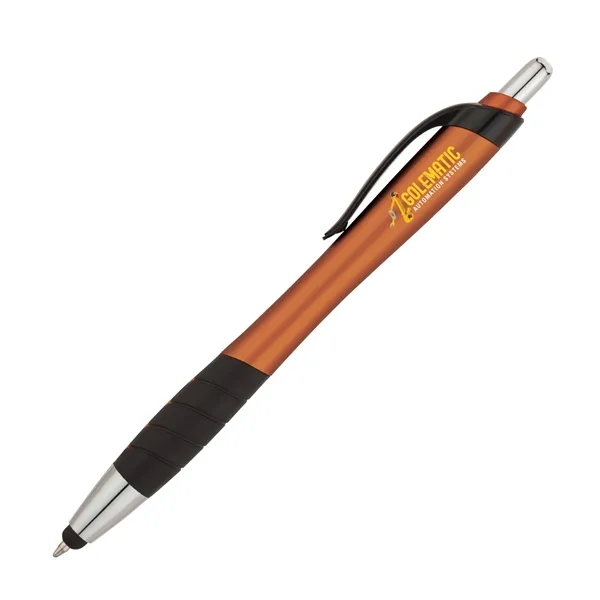 Plunger action ballpoint pen with metallic color barrel, black clip, black... from ASI 67866 Logomark/Valumark / Valumark™