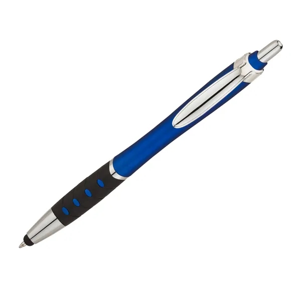 Plunger action ballpoint pen with metallic color barrel, black rubber grip,... from ASI 67866 Logomark/Valumark / Valumark™