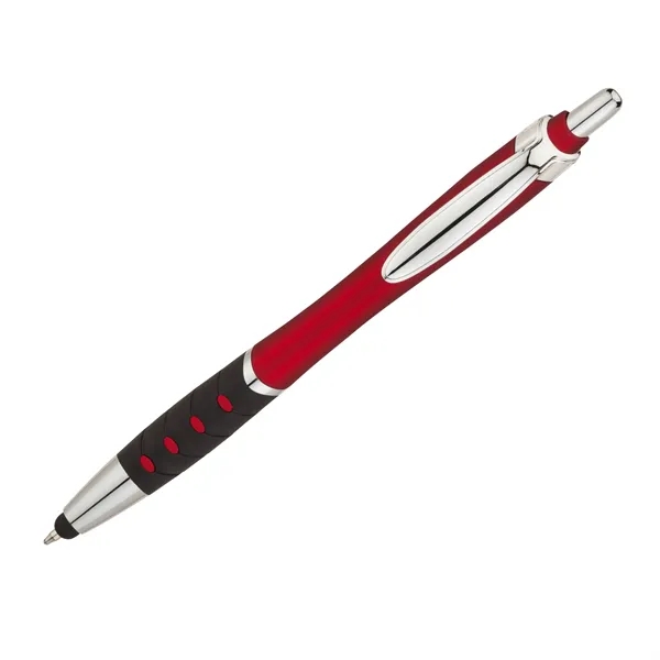 Plunger action ballpoint pen with metallic color barrel, black rubber grip,... from ASI 67866 Logomark/Valumark / Valumark™