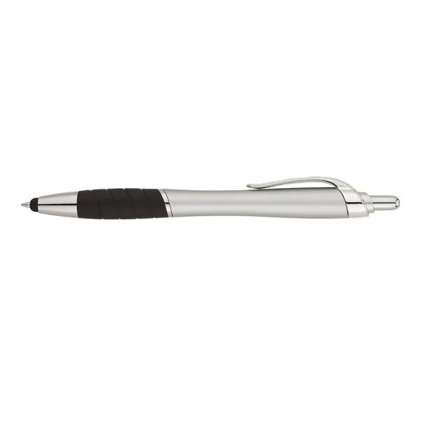 Plunger action ballpoint pen with metallic color barrel, black rubber grip,... from ASI 67866 Logomark/Valumark / Valumark™
