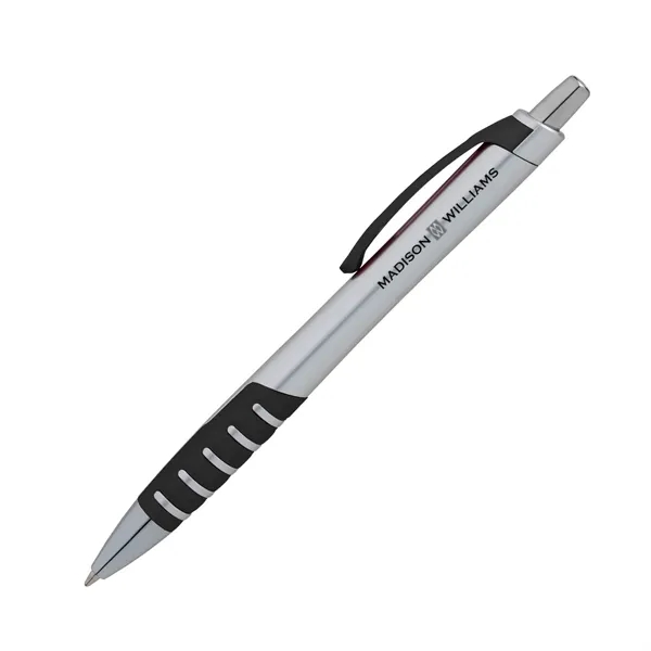 Plunger action ballpoint pen with matte silver barrel, black ink and... from ASI 67866 Logomark/Valumark / Valumark™